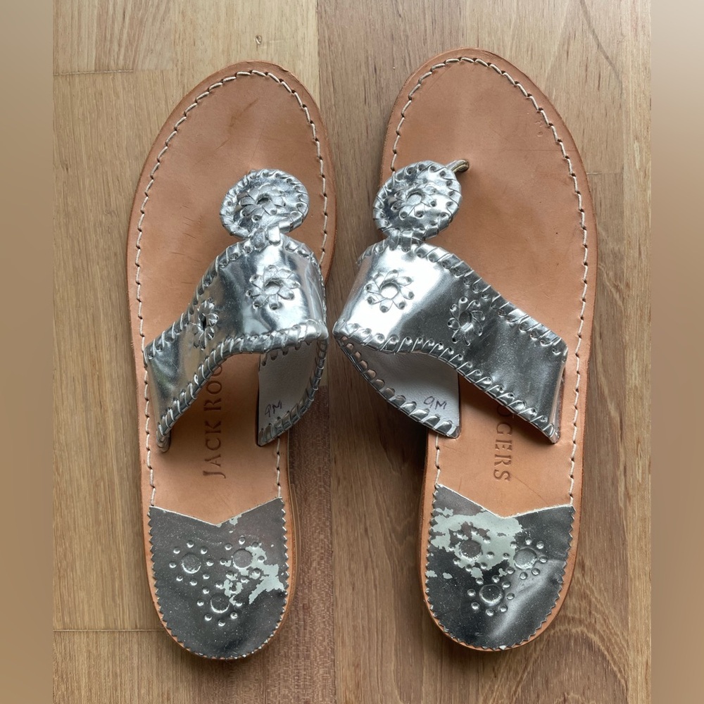 Jack Rogers Jacks Flat Sandal in Silver size 9